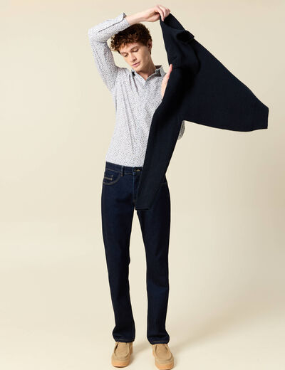 Chemise cintr&eacute;e en coton manches longues blanc homme