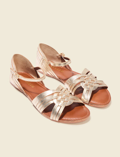Sandales plates en cuir couleur or femme