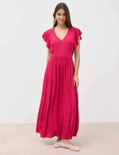 Robe fluide col v manches courtes rouge clair femme