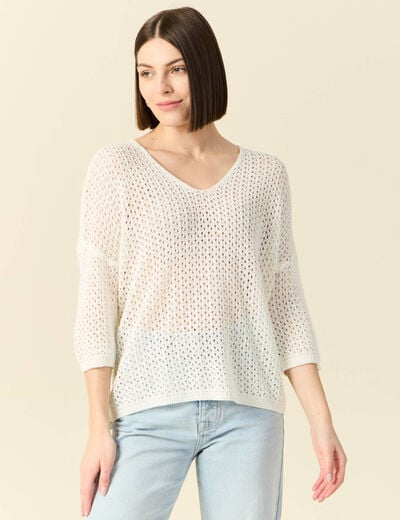 Pull col en V éco-responsable ecru femme