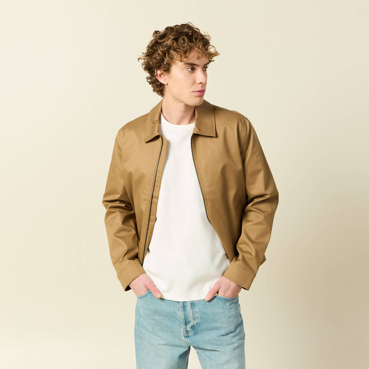 Blouson manches longues doubl&eacute; vert kaki homme