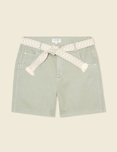 Short boyfriend ceinturé jean vert kaki femme