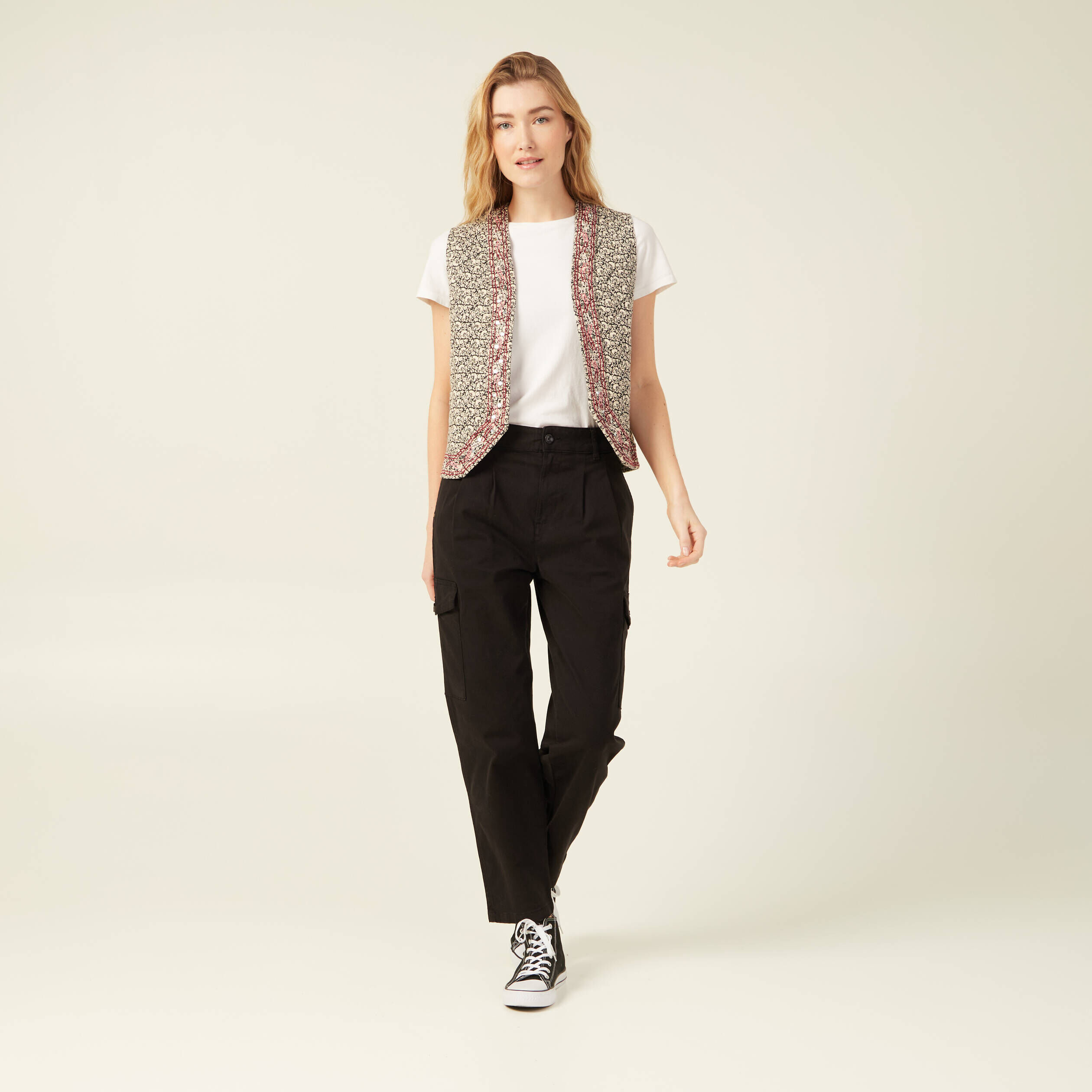 Pantalon carotte store noir taille haute