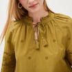 Blouse en coton manches courtes dentelle vert kaki femme