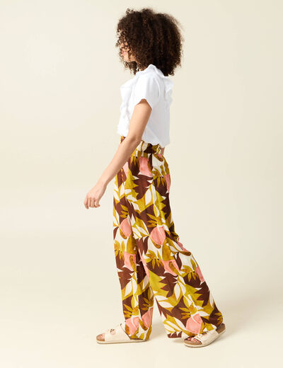 Pantalon large taille standard marron cognac femme