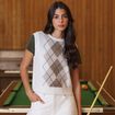 Pull sans manches col rond ecru femme