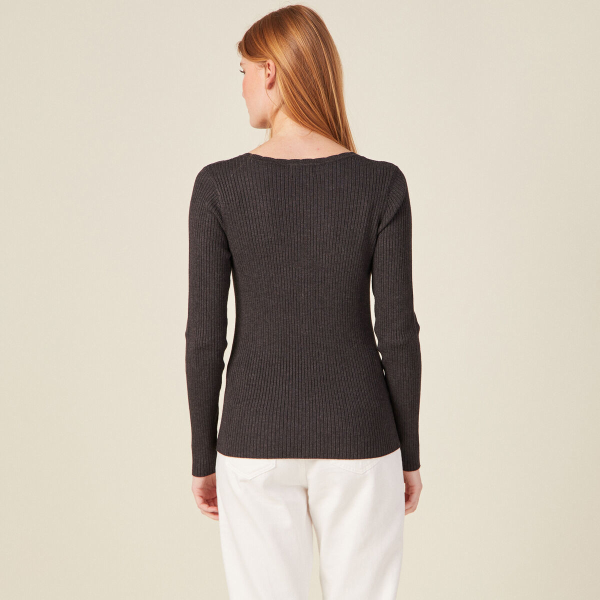 Gilet col en V éco-responsable gris foncé femme
