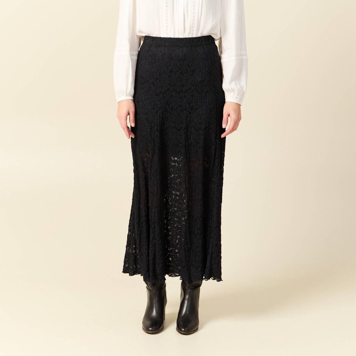Jupe longue &eacute;vas&eacute;e doubl&eacute;e noir femme