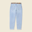 Jeans mom ceinture foulard denim bleach femme