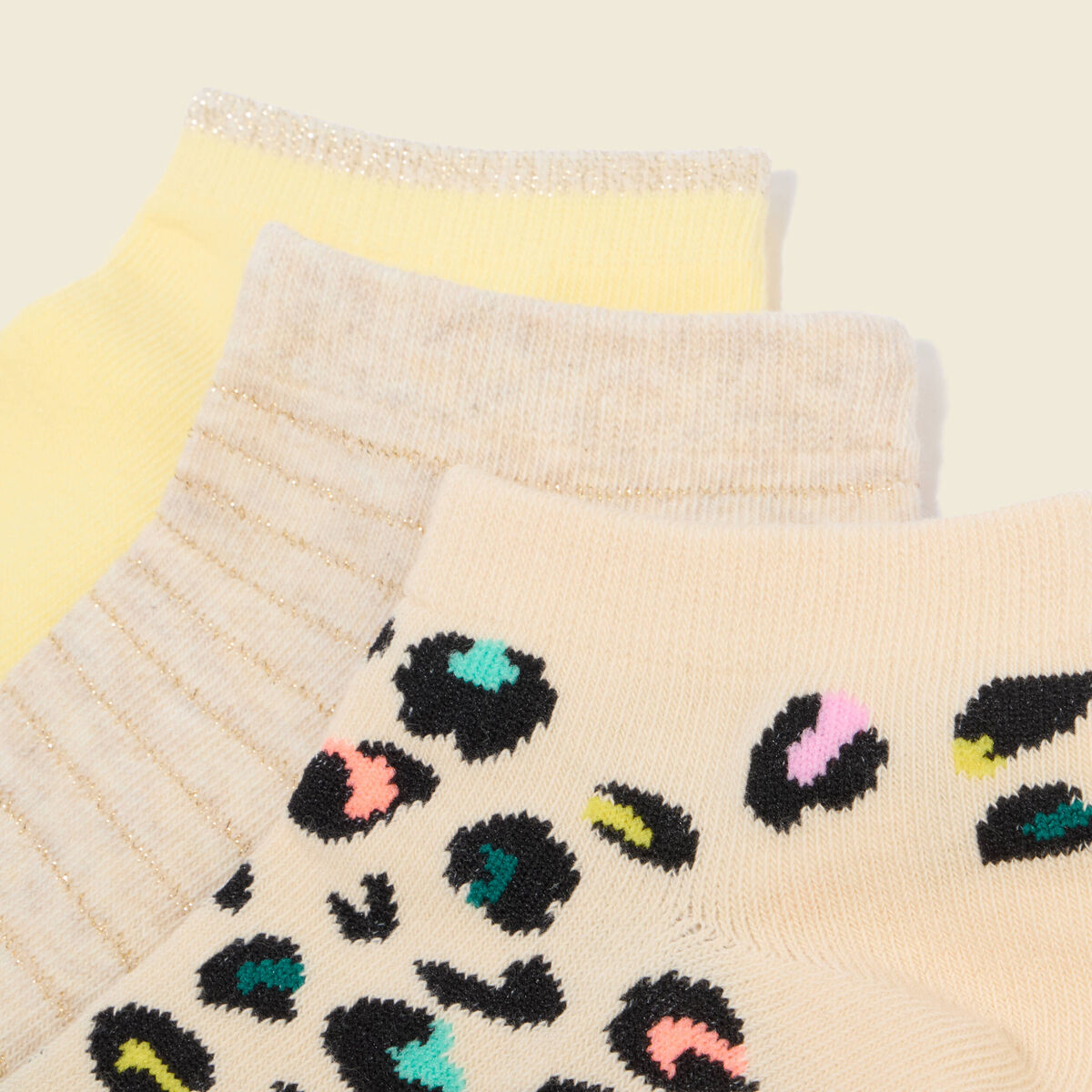 Lot de 3 paires chaussettes basses creme femme