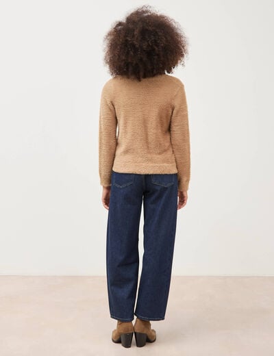 Pull droit col v manches longues camel femme