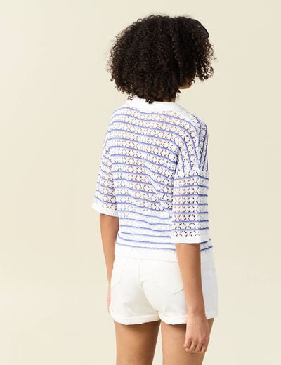 Pull manches courtes col polo bleu electrique femme