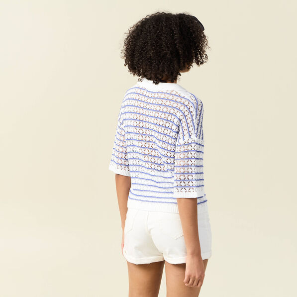 pull manches courtes col polo bleu electrique femme Pull manches courtes col polo bleu electrique femme