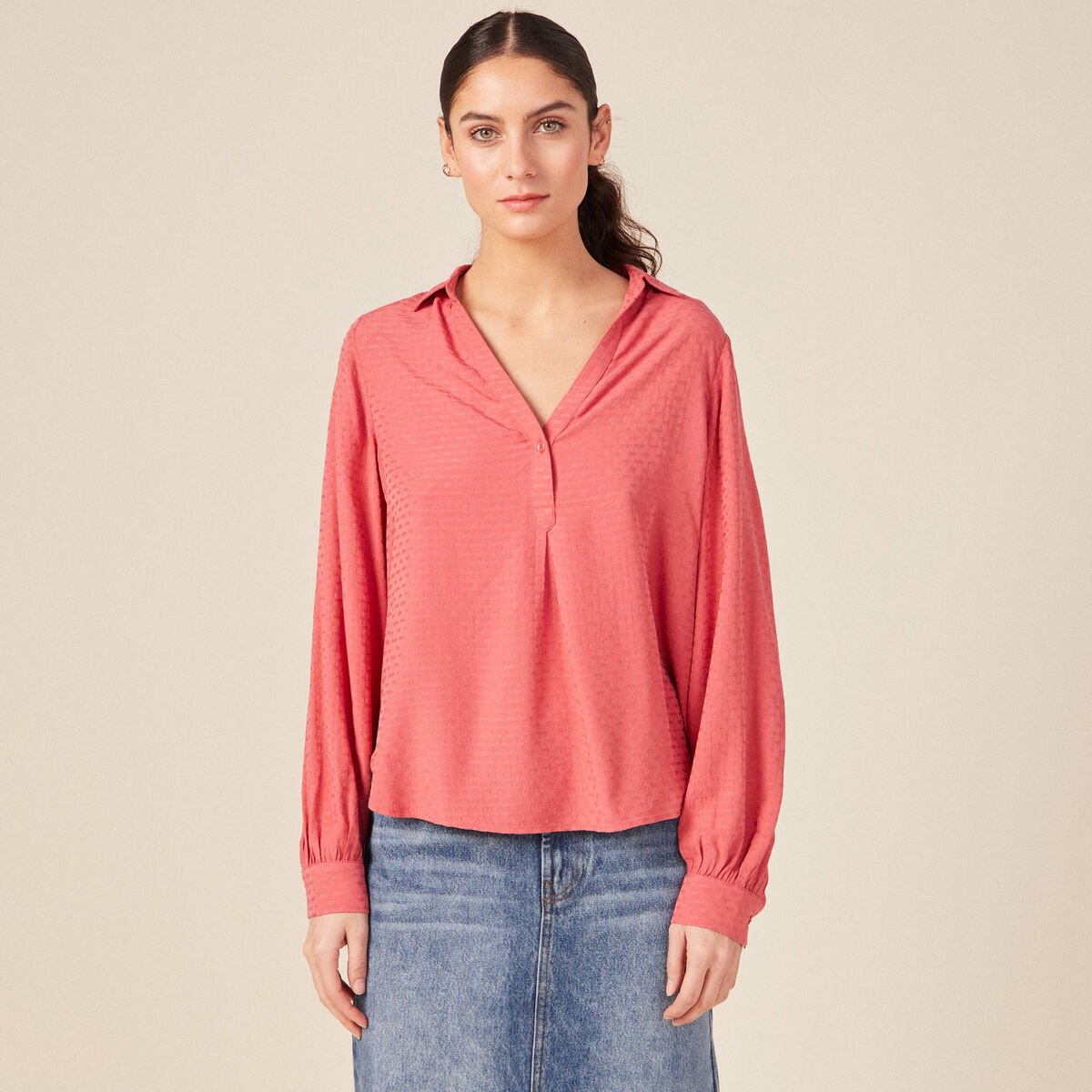 Blouse manches longues terracotta femme