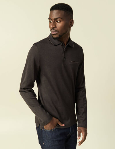 Polo cintr&eacute; manches longues marron fonc&eacute; homme