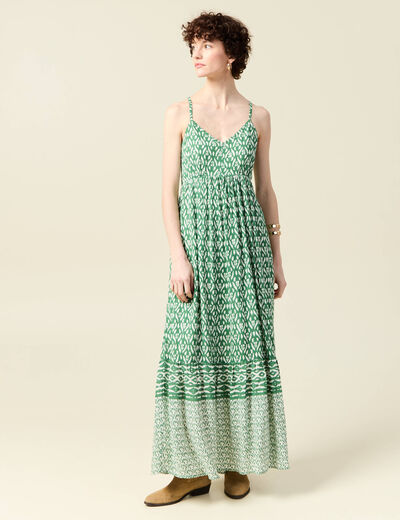Robe longue évasée fluide vert femme