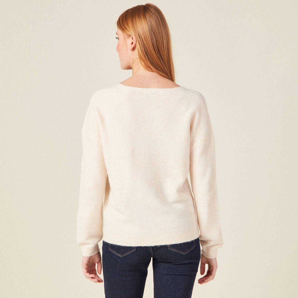 Pull manches longues ecru femme