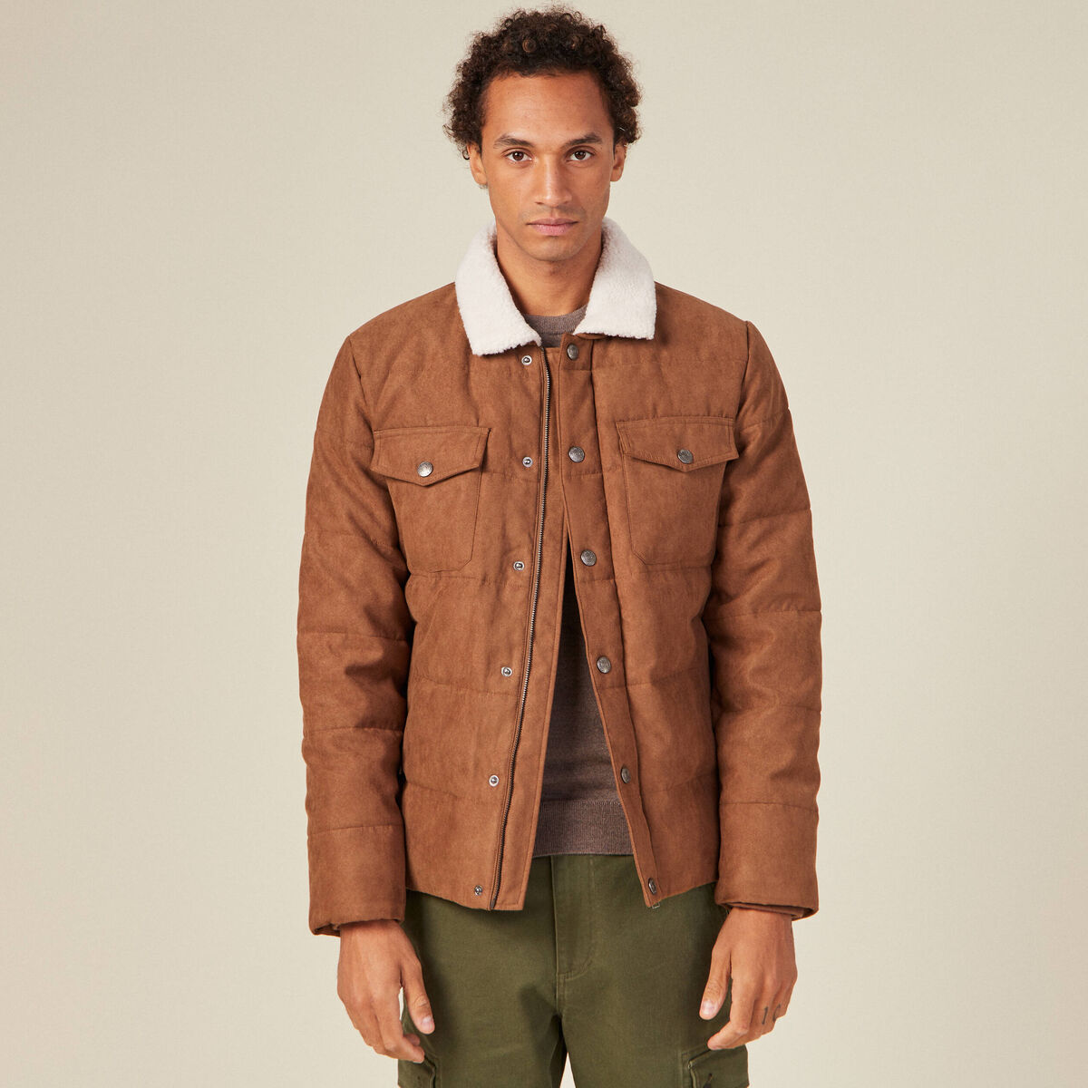 Doudoune su&eacute;dine droite marron homme
