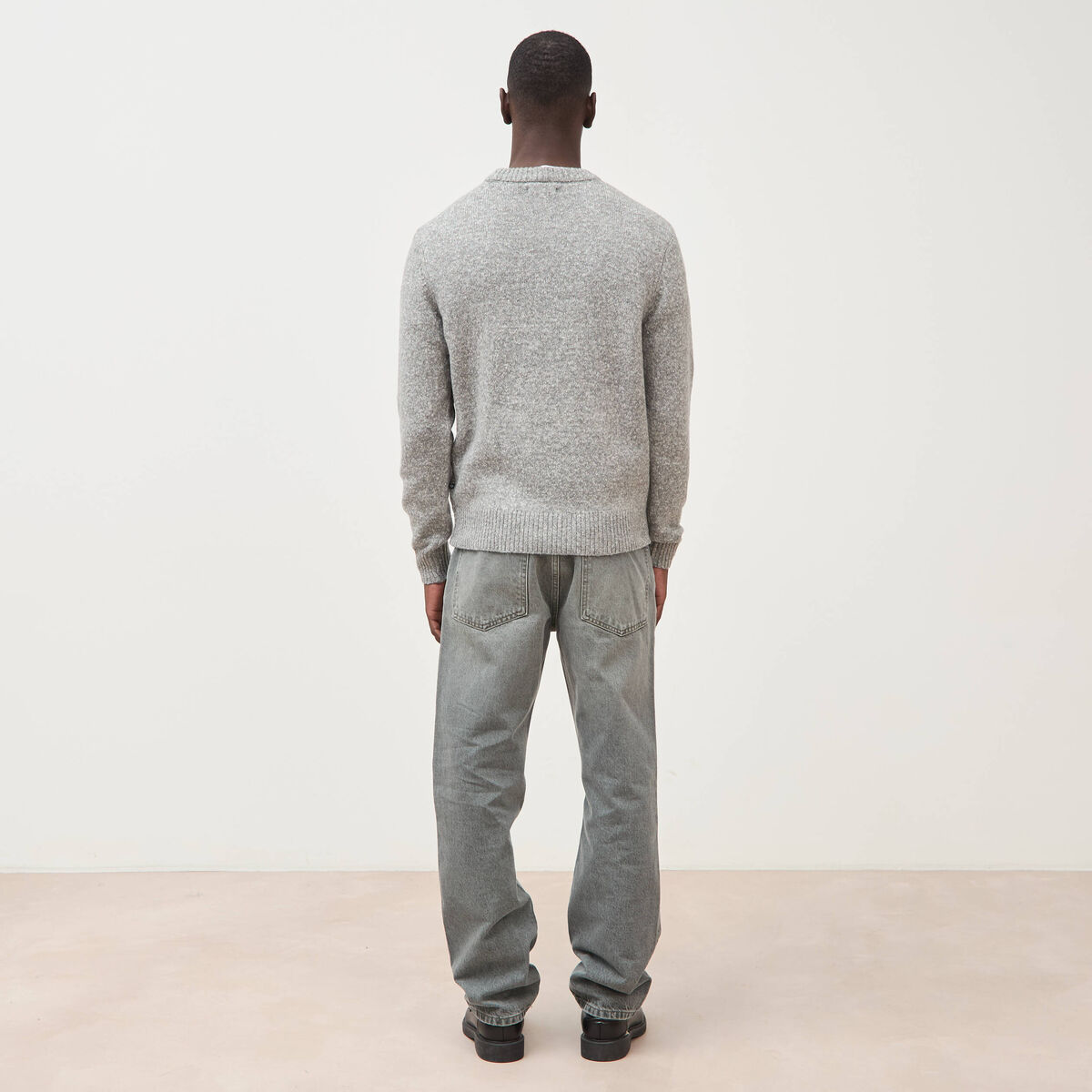 Pull droit tweed manches longues gris homme