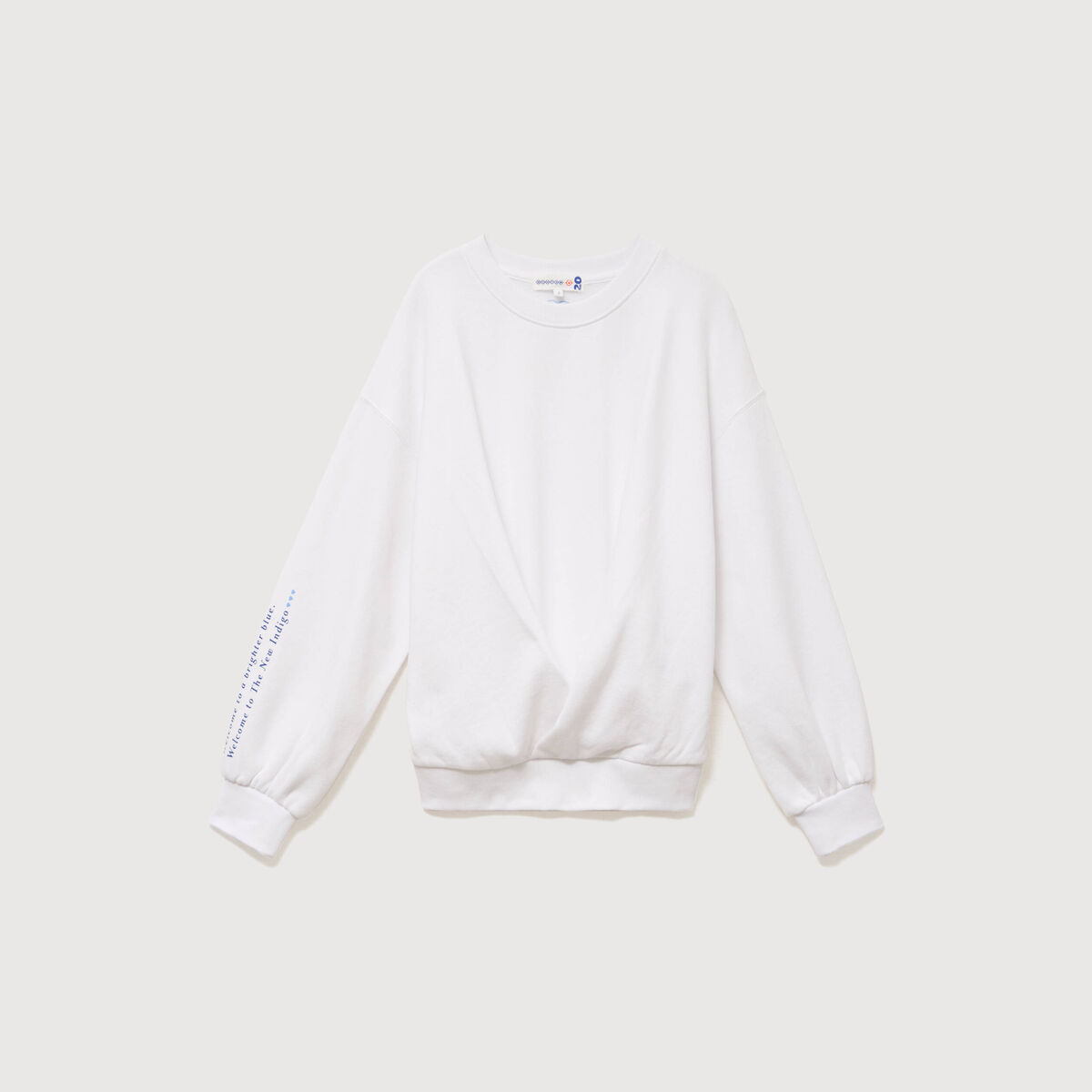 Sweat droit col rond manches longues blanc femme