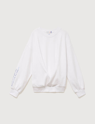 Sweat droit col rond manches longues blanc femme