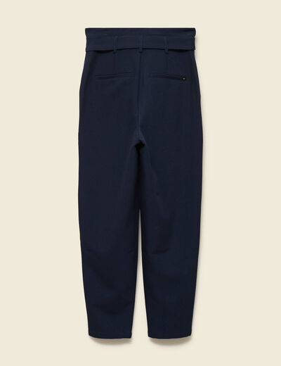 Pantalon carotte taille haute bleu marine femme