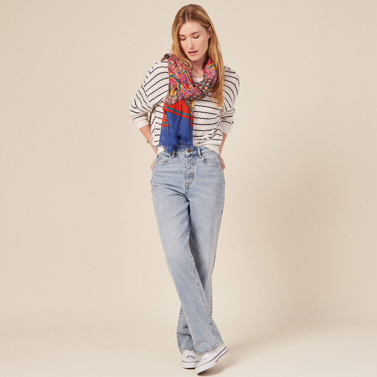 Pull manches longues ecru femme