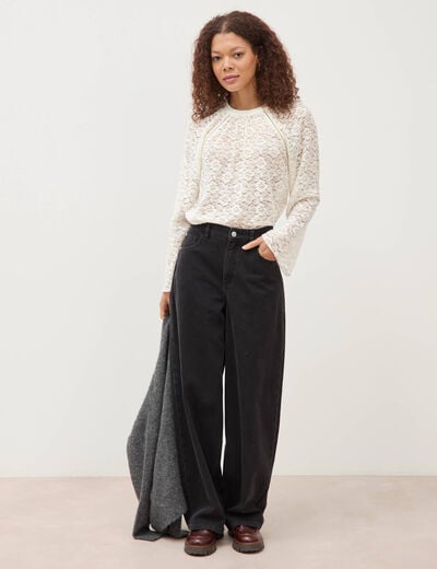 Blouse droite en dentelle ecru femme