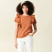 T-shirt en coton manches courtes marron cognac femme