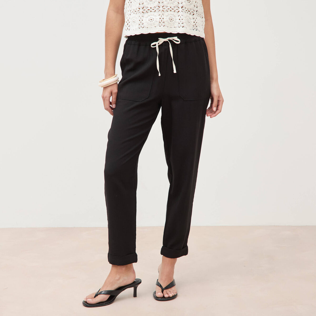 Pantalon taille standard noir femme