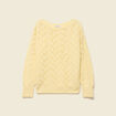 Pull ajour&eacute; col bateau manches longues jaune clair femme