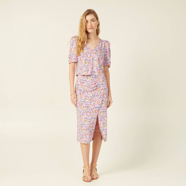 Jupe midi fourreau rose femme