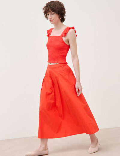 Jupe longue &eacute;vas&eacute;e en coton ray&eacute; orange fonc&eacute; femme