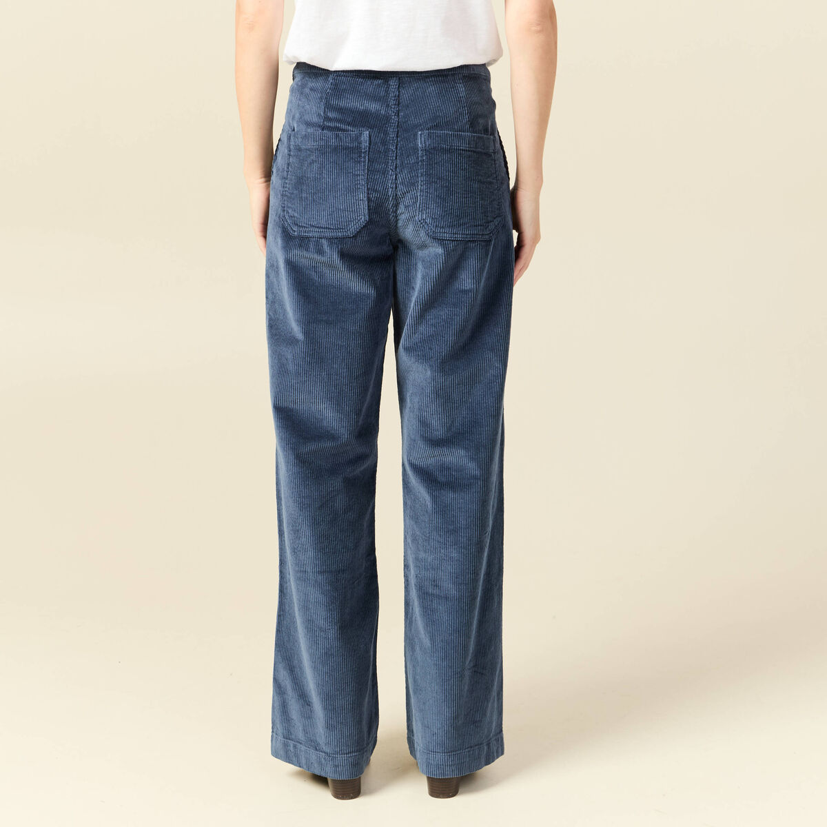 Pantalon large taille haute en velours gris femme