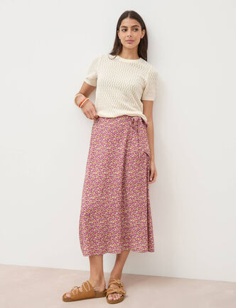 Jupe fluide rose framboise femme