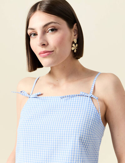 D&eacute;bardeur droit court col carr&eacute; bleu gris femme