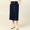 Jupe midi droite en jean denim brut femme