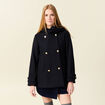 Caban oversize court &agrave; capuche bleu fonc&eacute; femme
