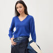Pull droit col v manches longues bleu electrique femme