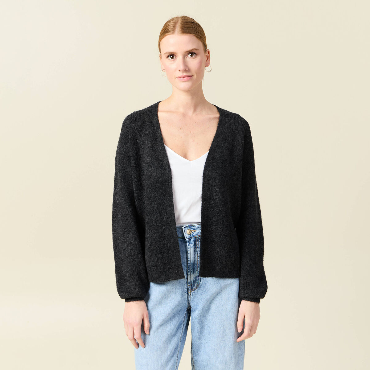Gilet manches longues gris foncé femme