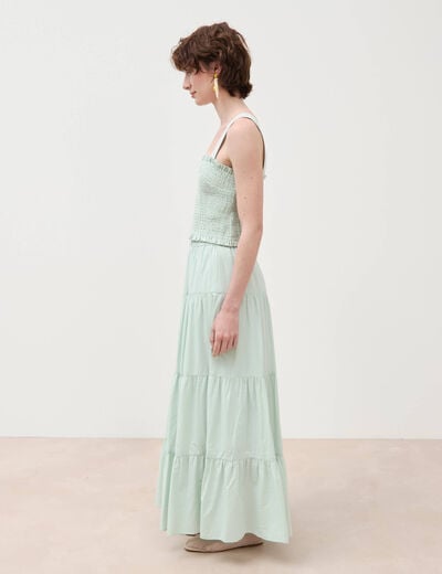 Jupe longue &eacute;vas&eacute;e en coton doubl&eacute;e vert pastel femme