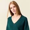 Pull manches longues col en V vert foncé femme