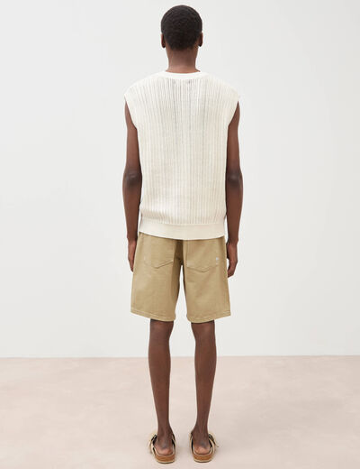 Pull sans manches col rond en coton ecru homme