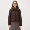 Blouson court oversize col sherpa marron fonc&eacute; femme