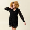 Robe manches longues en voile doubl&eacute;e noir femme
