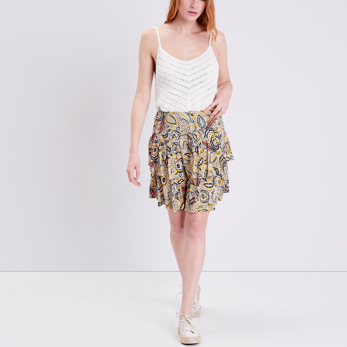 Jupe droite volantée jaune femme