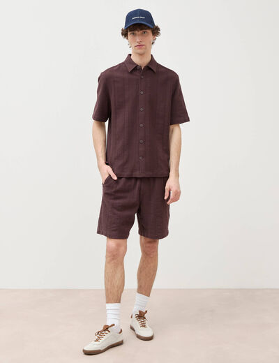 Chemise boyfriend manches courtes marron fonc&eacute; homme