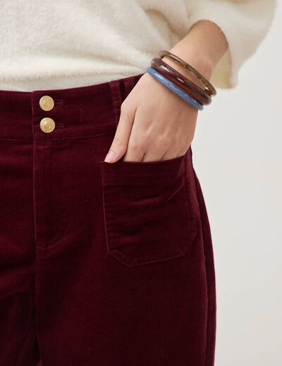 Pantalon flare taille haute en velours bordeaux femme