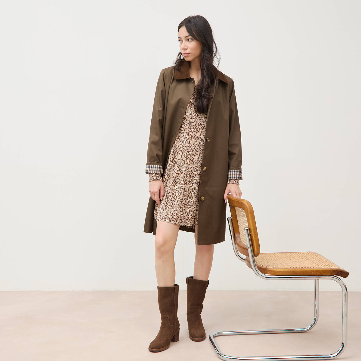 Robe manches longues marron femme