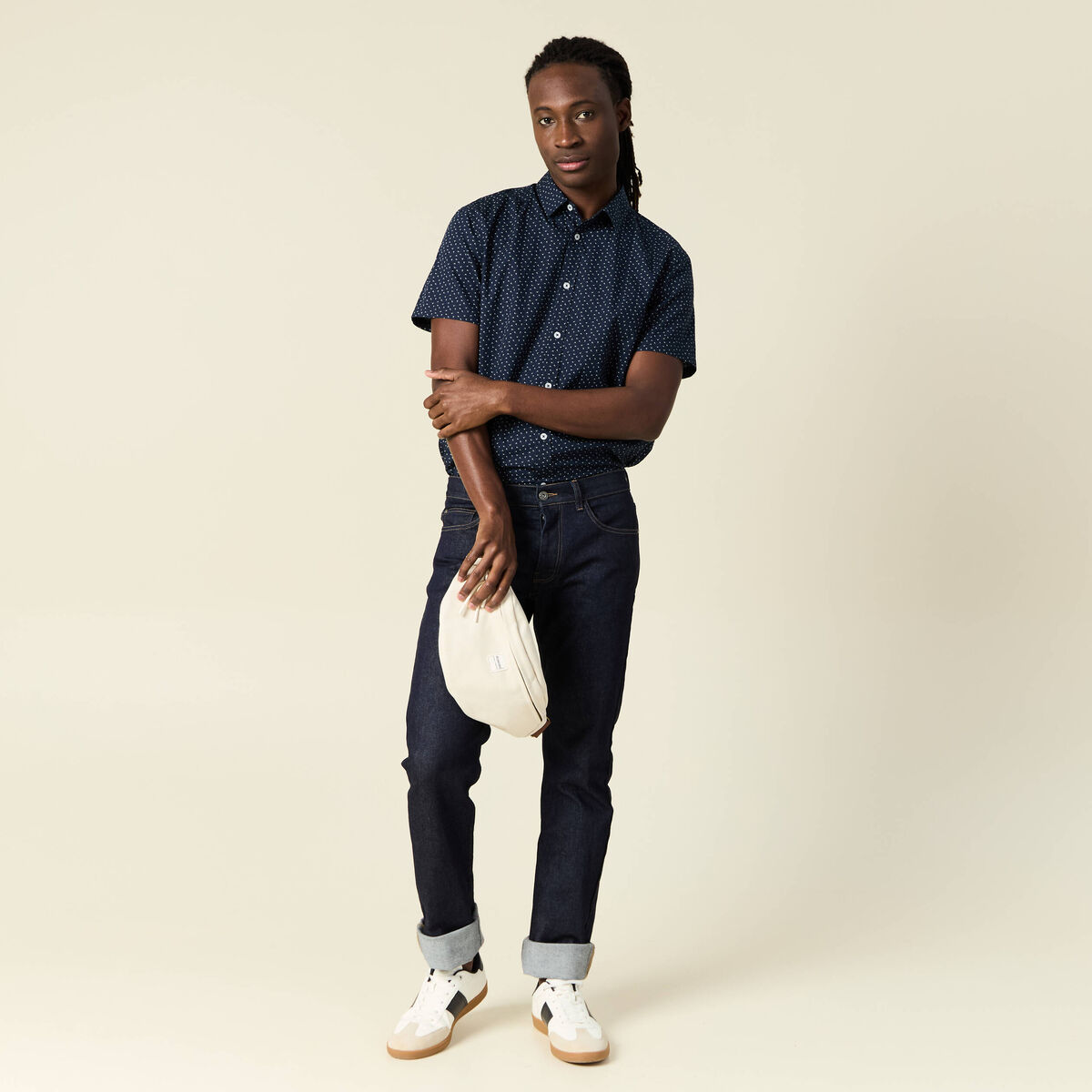 Chemise manches courtes bleu marine homme
